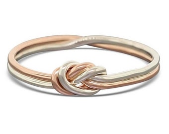 Alternatieve oneindigheidsverlovingsring in massief 14k goud en sterling zilver - Liefdesknoopring twee strengen, ideaal als beloftering voor haar