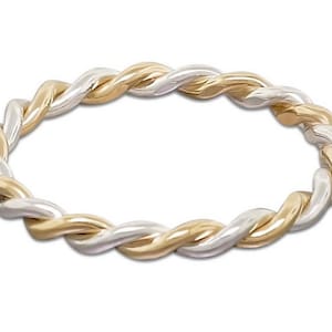 14k Gold & Sterling Silver Two-Tone Braided Rope Ring - Unique Mixed Metal Twist Jewelry