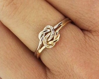 Solid 14k gold love knot ring with diamonds - Alternative wedding rings or engagement ring - Solid 14 gold jewelry promise infinity ring