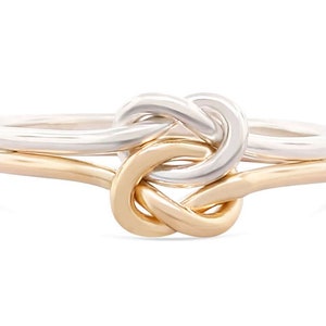 Anel Love Knot em ouro 14k e prata esterlina: anel de compromisso em metais mistos