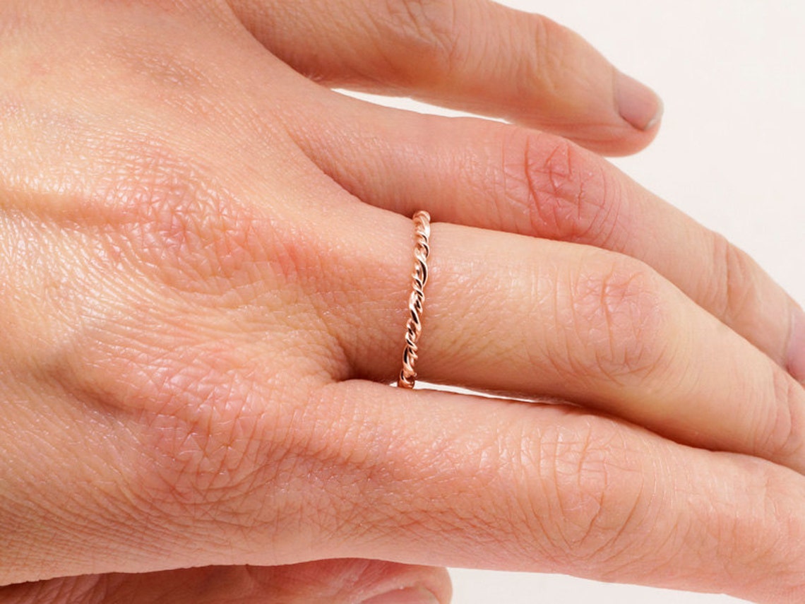 Rose Gold Twisted Stacking Ring Knuckle or Mid Finger Rope Etsy