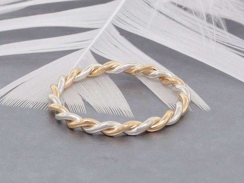 14k Gold & Sterling Silver Two-tone Braided Rope Ring - Unique Mixed ...