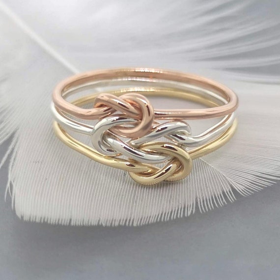 Mother Daughter Celtic Knot Ring - 14k Gold & Sterling Silver Two 