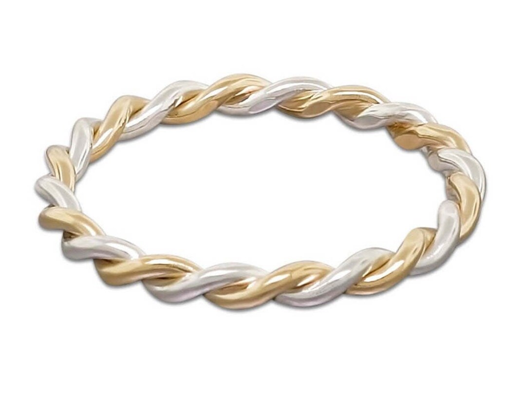 14k Gold & Sterling Silver Two-tone Braided Rope Ring - Unique Mixed ...