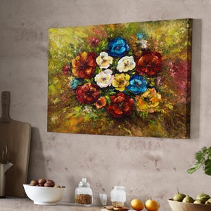 Flower Bouquet Oil Painting Look Decorative Canvas Wall Art, Flower Modern Wall Decor, Flower Canvas Wall Art, Flower Canvas Print