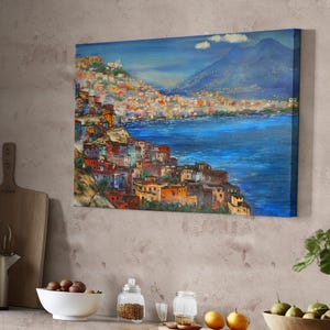 Naples Landscape Oil-Painting Decorative Canvas Wall Painting, Gift for Home Decor, Housewarming Gift Framed Canvas Wall Art