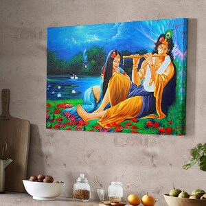 Indian Lovers Decorative Wall Art, Framed Canvas Wall Art, Housewarming Gifts, İllustration Canvas Print, İllustration Canvas Wall Art
