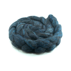 Hand Painted 80/20 Black Alpaca Mulberry Silk Combed Top, Midnight Teal, Deep Teal and Peacock Blue, 4 oz