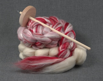 Drop Spindle Spinning Kit | Candy Cane Merino Silk + Corriedale (4oz each)