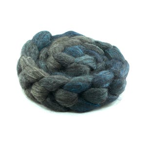 Hand Painted 80/20 Black Alpaca Mulberry Silk Combed Top, Charcoal, Stone Grey and Deep Teal, 4 oz