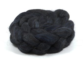 Hand Painted 80/20 Black Alpaca Mulberry Silk Roving (4oz) | Combed Top for Spinning and Felting