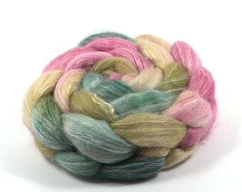 Hand Painted 50/25/25 BFL  / Rose Fiber / Baby Alpaca Roving (4oz) | Combed Top for Spinning and Felting