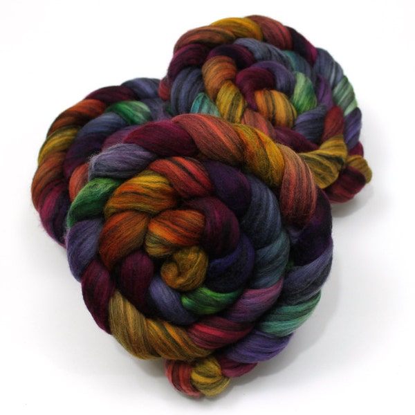 Merino Wool/ Silk Roving - Handpainted Roving for Spinning or Felting