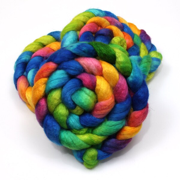 BFL Wool/ Silk Roving - Hand Dyed Roving for Spinning or Felting