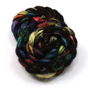Black Alpaca/ Tussah Silk Roving - Hand Painted Roving for Spinning or Felting