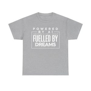 Powered By AI Sport Grey Unisex Heavy Cotton Tee, Geek Apparel,Casual Streetwear, Unique Gift for Tech Lovers, Inspired Clothing, AI T-Shirt