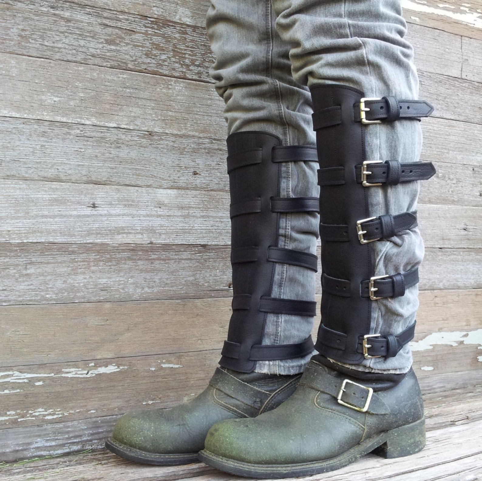 Steampunk Black Leather Shin Guards Shinguards or Gaiters Etsy