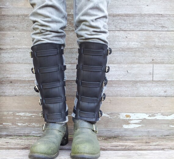 Steampunk Black Leather Shin Guards Shinguards or Gaiters Etsy