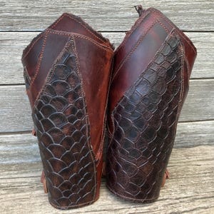 Primitive Brown Leather Peaked Bracers with Mixed Finishes Antique Brass Hardware
