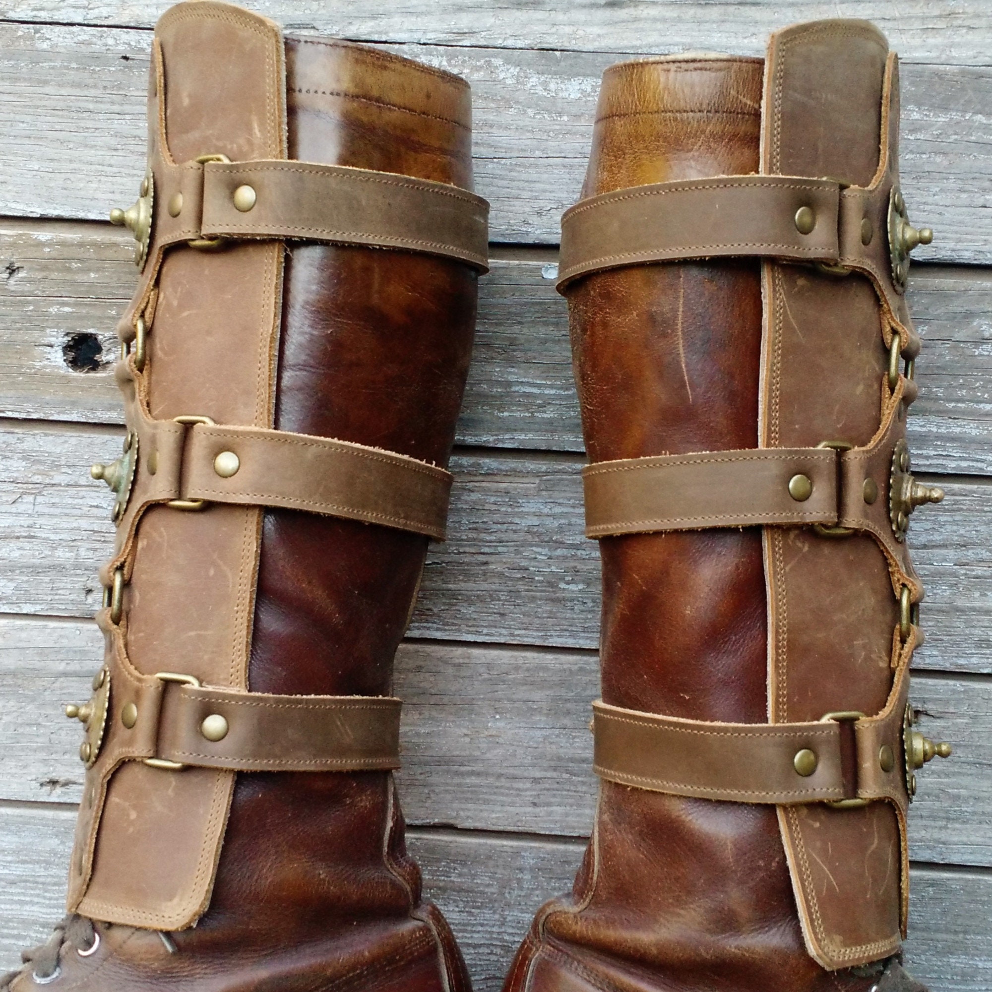 Brown Distressed Leather Shin Guards Shinguards or Gaiters Etsy