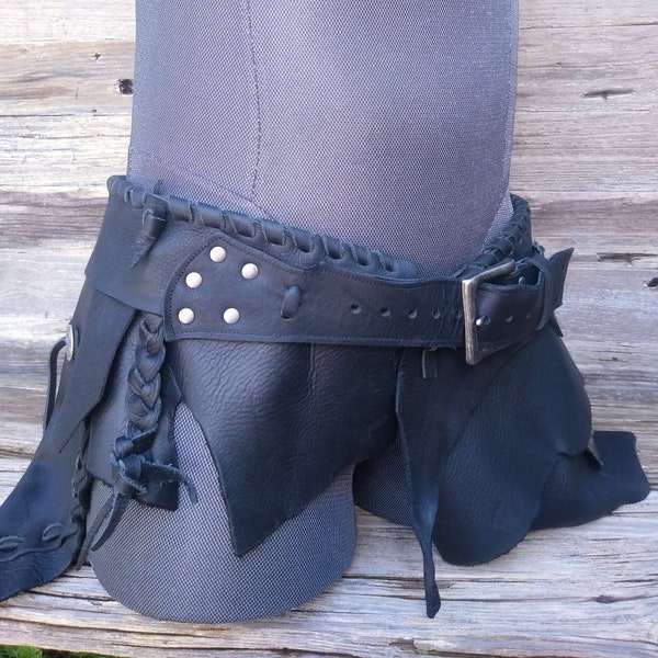 Primitive Tribal Schwarz Breiter Größer Ledergürtel Nickel Hardware