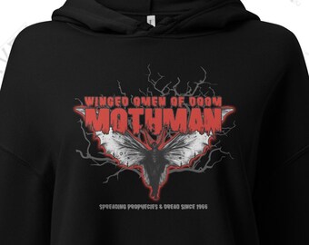 Mothman Crop Hoodie – Winged Omen of Doom, Cryptid Streetwear, Spreading Dread Since 1966, Gothic Paranormal Hoodie, Creepy Cute Cryptid Top