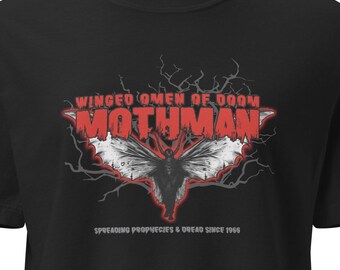 Mothman Women&#39;s Heavyweight Boxy Tee – Winged Omen of Doom, Cryptid Streetwear, Spreading Dread, Gothic Paranormal, Creepy Cryptid