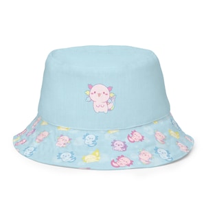 Axolotl Kawaii Reversible Bucket Hat, Cute, Streetwear, Sun Hat, Salamander, Birthday Gift, Axolotl Gifts, Axolotl Era, Kawaii Vibes