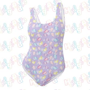 Lilac Axolotl One-Piece Swimsuit: Kawaii Women&#39;s Bathing Suit