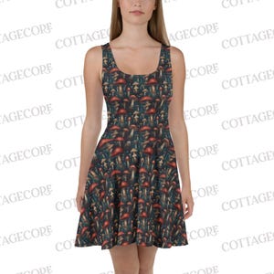 Mushroom Mystery Skater Dress Mushrooms, Forest, Fairies, Hiking, Mushroom Lover, Gifts Cottagecore, Forage Mushrooms, Forest, Fairies