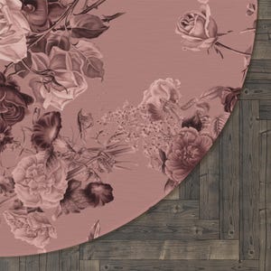 Dusty Pink Floral Themed Round Rug - Round Rose Area Rug for ...