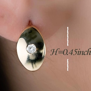 14K Chunky Diamond Hoop Earrings by YCL • Wide Statement Jewelry • Earring Stack Plain Gold Dome Earrings Thick Huggie Earrings Gold Gift