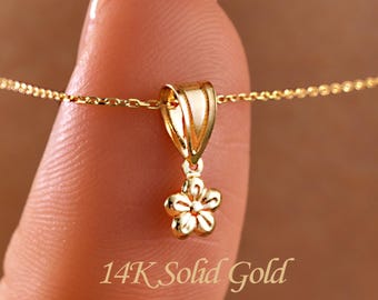 14K Solid Gold Flower Pendant Charm Necklace Minimalist Jewelry Daisy Gift Gold galentines gifts