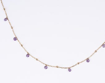 Dainty 14K Gold Amethyst Necklace: Minimalist Gemstone Jewelry, February Birthstone galentines gifts