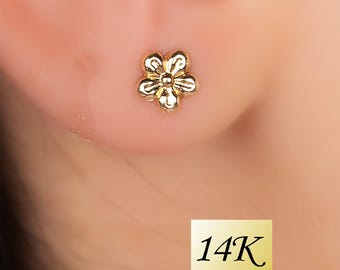 14K Gold Flower Stud Earrings Birthday Jewelry gift for daughter Forget Me Not  April Birth Month Flower Boho Accessory Piercing for Mother