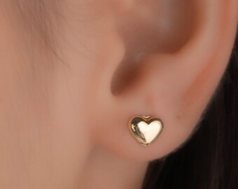 14K Gold Heart Stud Earrings Love Earrings |solid Gold Heart