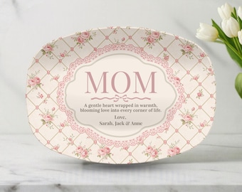 Custom Mother's Day Platter | Cottagecore Pink Rose Design with Heartfelt Message for Mom Family Keepsake