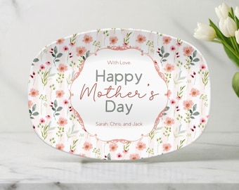 Personalized Mother's Day Platter, Custom Floral Keepsake Serving Dish Gift for Mom, Family Name Printed Heirloom-Quality Gift