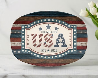 Custom USA 250th Year Anniversary Patriotic Platter for 4th of July Celebrations, American Independence  Keepsake