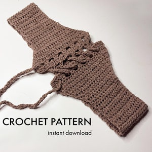 May include: A crochet pattern for a brown lace-up top. The pattern is available for instant download. CROCHET PATTERN instant download