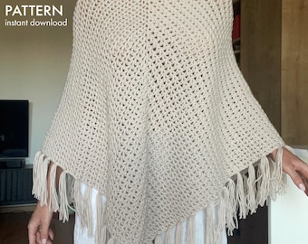 Fringe Poncho Crochet PDF Pattern: Easy Boho Style (PDF)