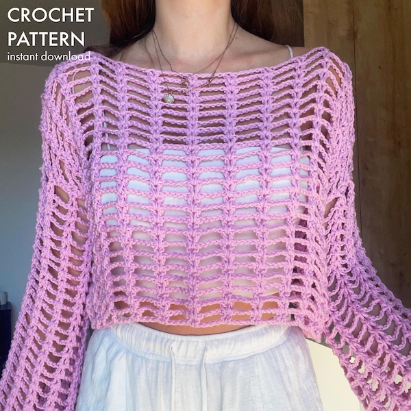 Patrón de top de malla a crochet - Tutorial en PDF para principiantes de suéter de verano