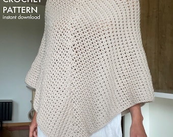 Crochet Poncho Pattern PDF – Easy Reversible Poncho – One Piece, Seamless, Customizable Fit – Beginner-Friendly Tutorial