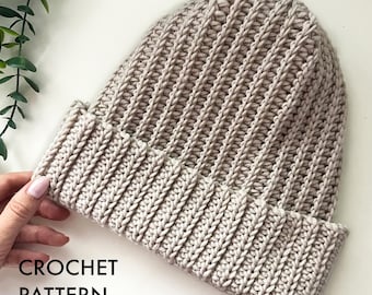 Crochet Beanie Pattern PDF – Rectangle Design, Ribbed, Beginner Friendly