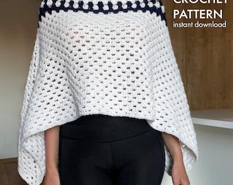 Crochet Poncho Pattern PDF – Easy Two-Color Granny Stripe Poncho