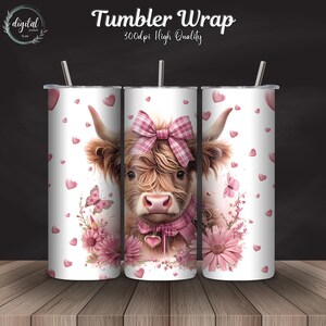 Cow Tumbler Wrap, 20oz Skinny Sublimation Tumbler Design, Affirmation Sublimation Wrap, Floral Inspirational Tumbler PNG Downloads.