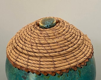 Gourd Bowl Coiled Lid and Ceramic Bead - Item 714 by Susan Ashley