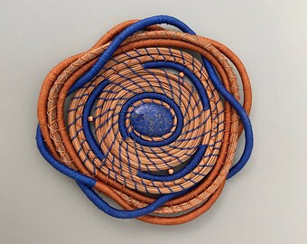 Royal Blue  Pine Needle Basket Around Dichroic Glass - Item 1189 by Susan Ashley