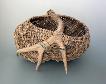 Vintage Hand~carved Deer Antler Woven Basket ~ 14” - Etsy