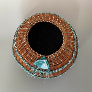 Gourd Bowl Shades of Teal and Turquoise Weaving Item 1278 by Susan Ashley image 2